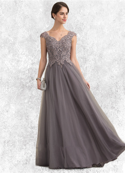 Alejandra A-Line/Princess V-neck Floor-Length Tulle Lace Mother of the Bride Dress With Sequins DL126P0014985