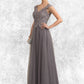 Alejandra A-Line/Princess V-neck Floor-Length Tulle Lace Mother of the Bride Dress With Sequins DL126P0014985