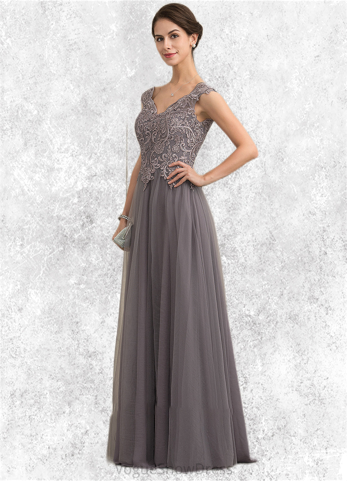 Alejandra A-Line/Princess V-neck Floor-Length Tulle Lace Mother of the Bride Dress With Sequins DL126P0014985