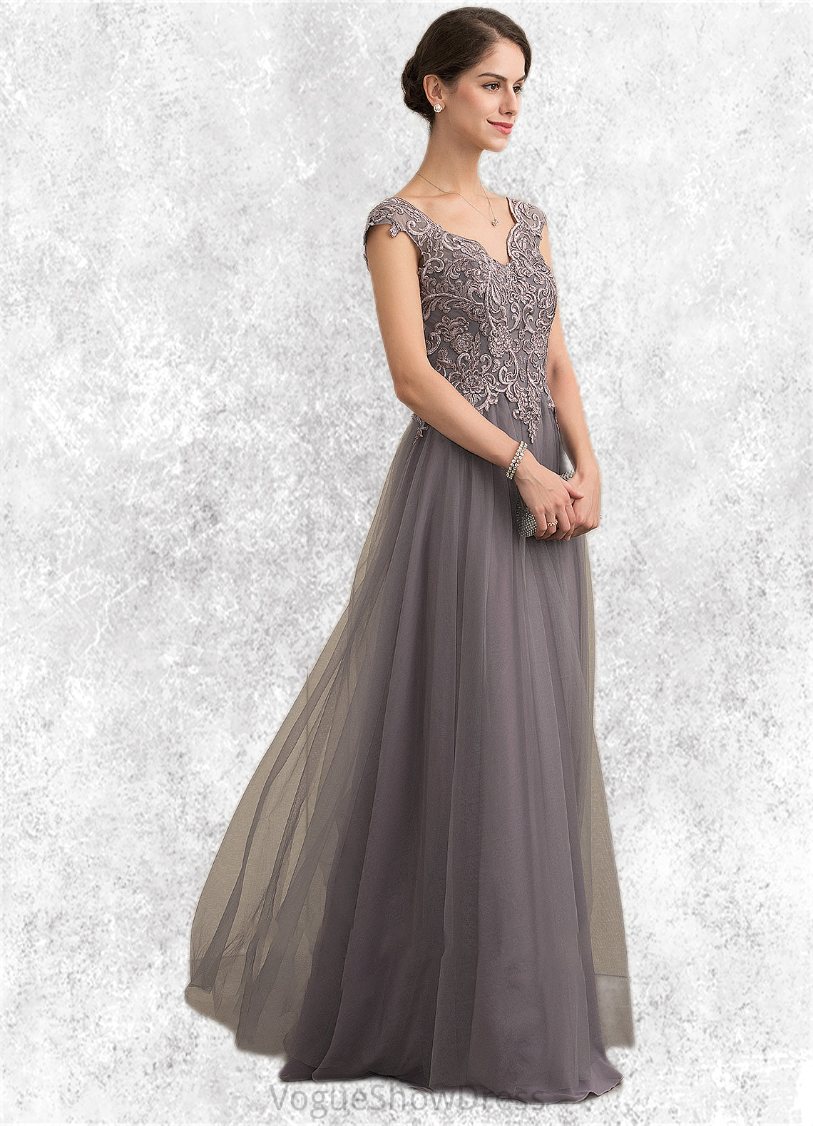 Alejandra A-Line/Princess V-neck Floor-Length Tulle Lace Mother of the Bride Dress With Sequins DL126P0014985