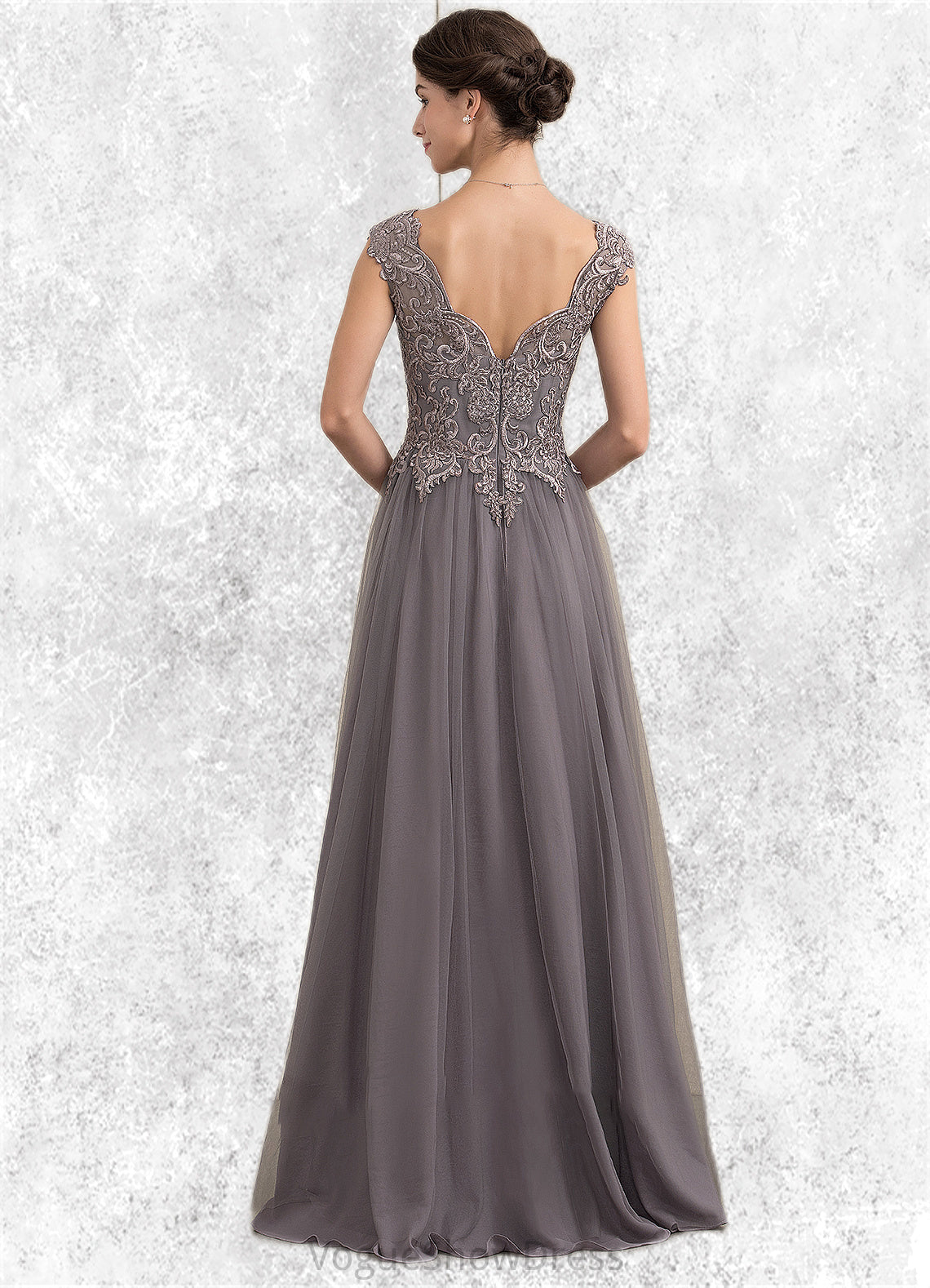 Alejandra A-Line/Princess V-neck Floor-Length Tulle Lace Mother of the Bride Dress With Sequins DL126P0014985