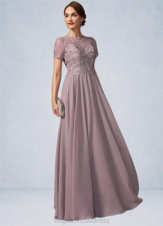 Cora A-Line Scoop Neck Floor-Length Chiffon Lace Mother of the Bride Dress With Beading Sequins DL126P0014987