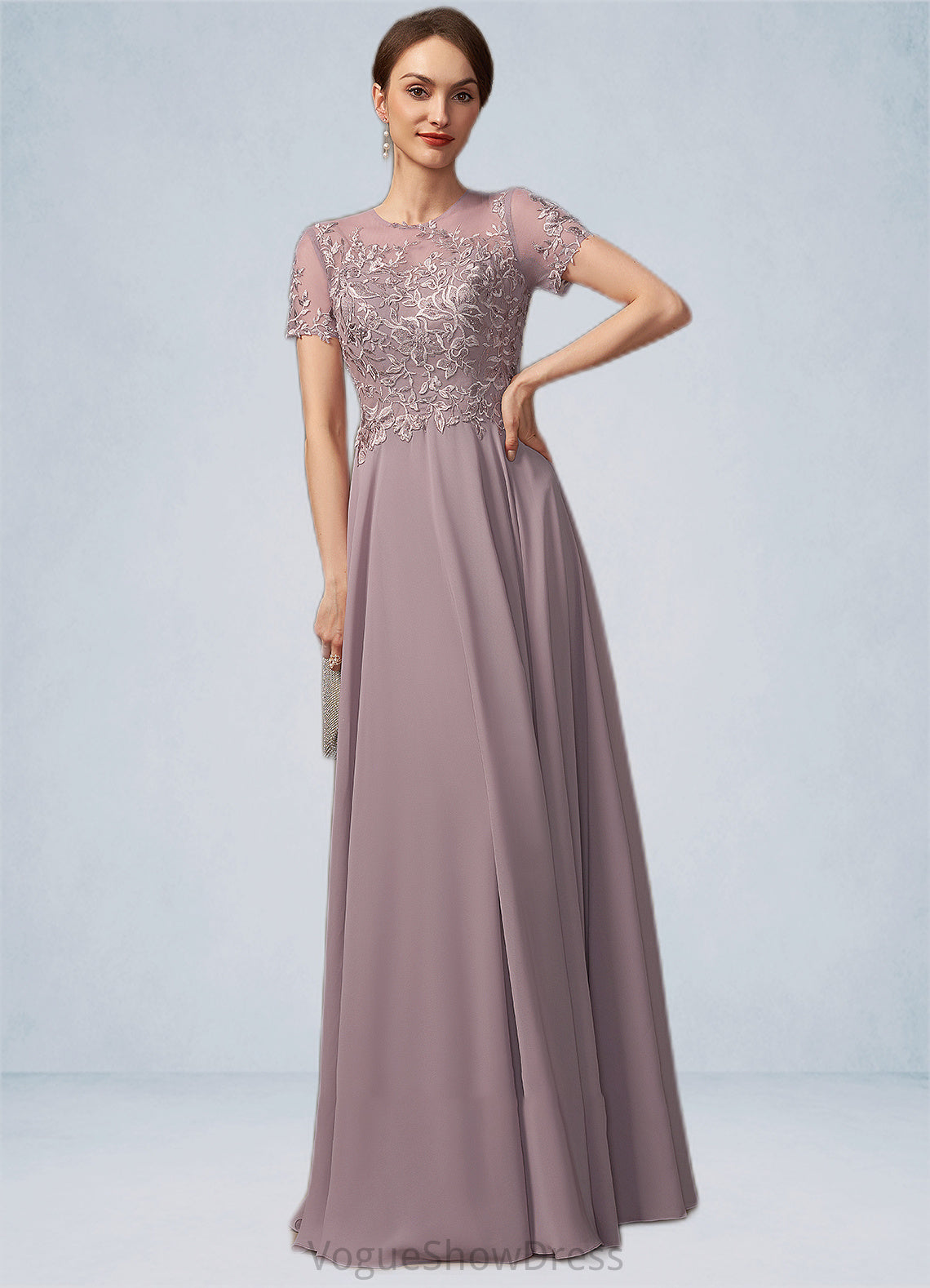 Cora A-Line Scoop Neck Floor-Length Chiffon Lace Mother of the Bride Dress With Beading Sequins DL126P0014987