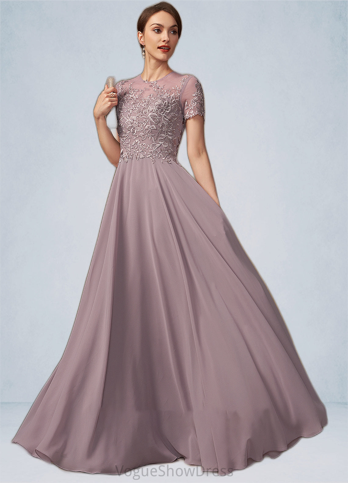 Cora A-Line Scoop Neck Floor-Length Chiffon Lace Mother of the Bride Dress With Beading Sequins DL126P0014987