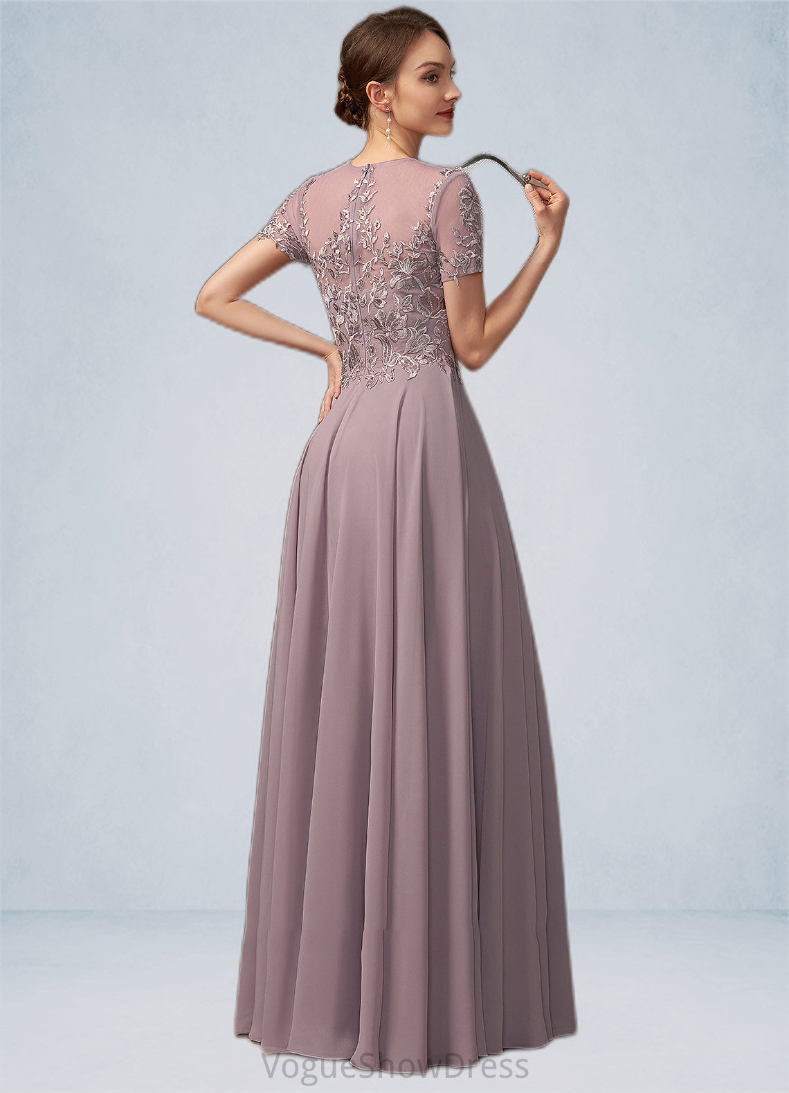 Cora A-Line Scoop Neck Floor-Length Chiffon Lace Mother of the Bride Dress With Beading Sequins DL126P0014987