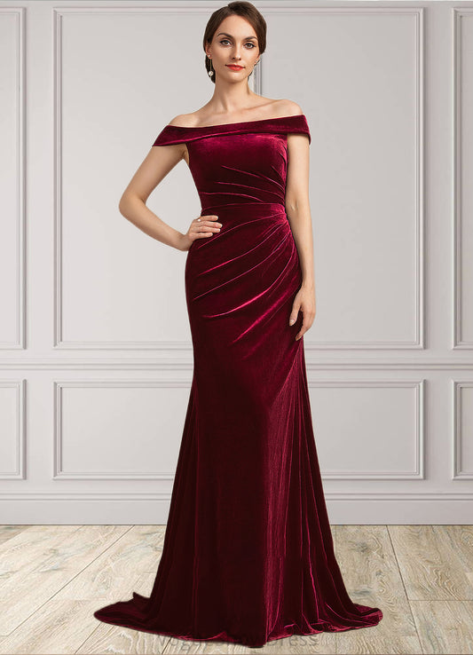 Delilah Trumpet/Mermaid Off-the-Shoulder Sweep Train Velvet Mother of the Bride Dress With Ruffle DL126P0014988