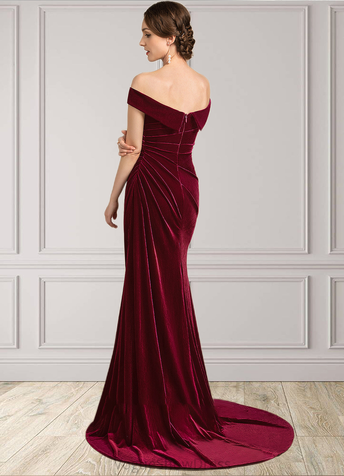 Delilah Trumpet/Mermaid Off-the-Shoulder Sweep Train Velvet Mother of the Bride Dress With Ruffle DL126P0014988