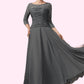 Hortensia A-Line Scoop Neck Ankle-Length Chiffon Lace Mother of the Bride Dress With Ruffle DL126P0014990