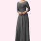 Hortensia A-Line Scoop Neck Ankle-Length Chiffon Lace Mother of the Bride Dress With Ruffle DL126P0014990