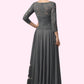 Hortensia A-Line Scoop Neck Ankle-Length Chiffon Lace Mother of the Bride Dress With Ruffle DL126P0014990