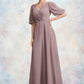 Sam A-Line V-neck Floor-Length Chiffon Mother of the Bride Dress With Ruffle DL126P0014992