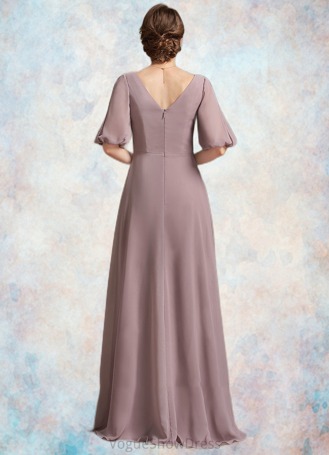 Sam A-Line V-neck Floor-Length Chiffon Mother of the Bride Dress With Ruffle DL126P0014992