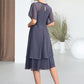 Eloise A-Line Scoop Neck Knee-Length Chiffon Mother of the Bride Dress With Beading Sequins Cascading Ruffles DL126P0014993