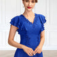 Lacey A-Line V-neck Asymmetrical Chiffon Mother of the Bride Dress With Beading Appliques Lace Sequins Cascading Ruffles DL126P0014994