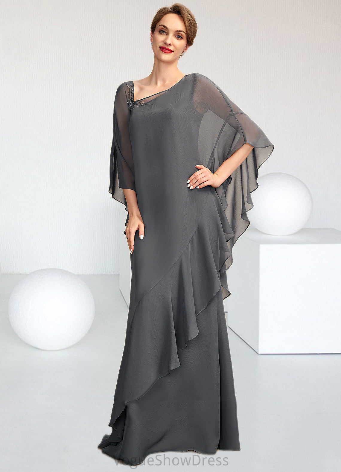 Kendal Sheath/Column One-Shoulder Floor-Length Chiffon Mother of the Bride Dress DL126P0014995