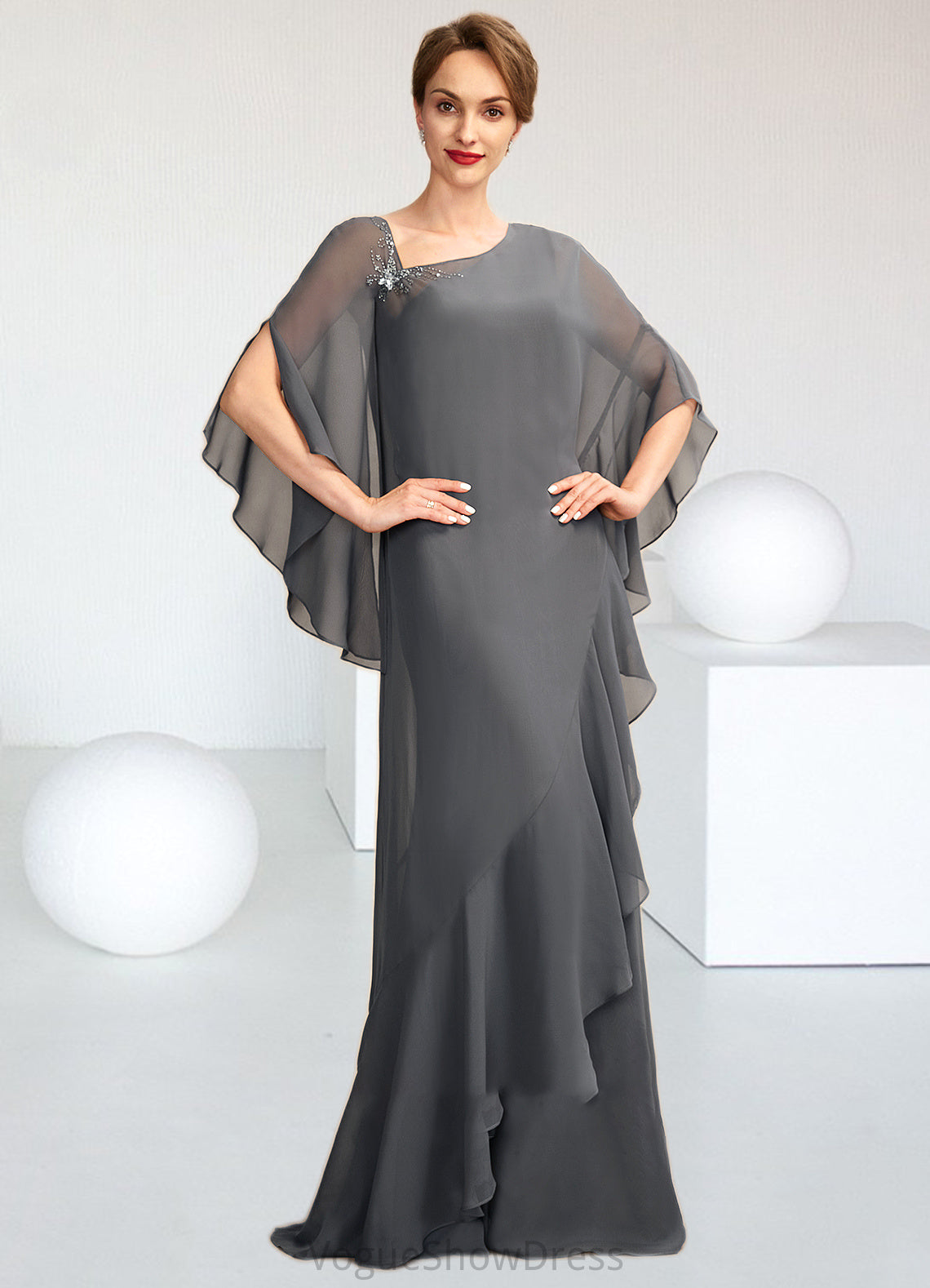 Kendal Sheath/Column One-Shoulder Floor-Length Chiffon Mother of the Bride Dress DL126P0014995