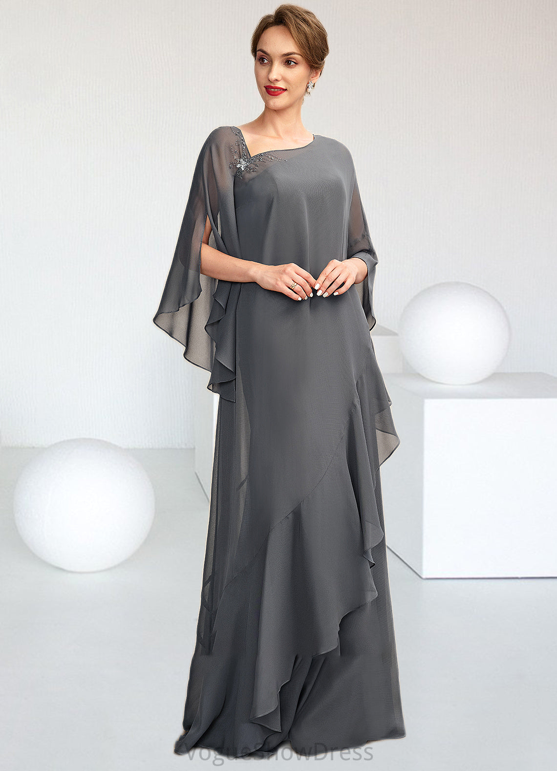 Kendal Sheath/Column One-Shoulder Floor-Length Chiffon Mother of the Bride Dress DL126P0014995