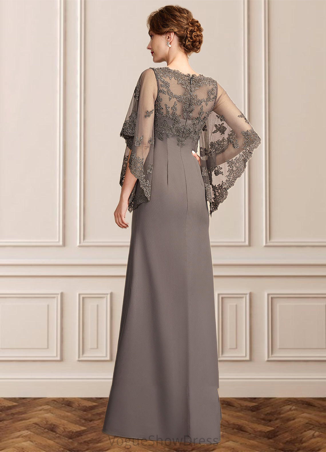 Riley Sheath/Column Scoop Neck Floor-Length Chiffon Lace Mother of the Bride Dress DL126P0014996