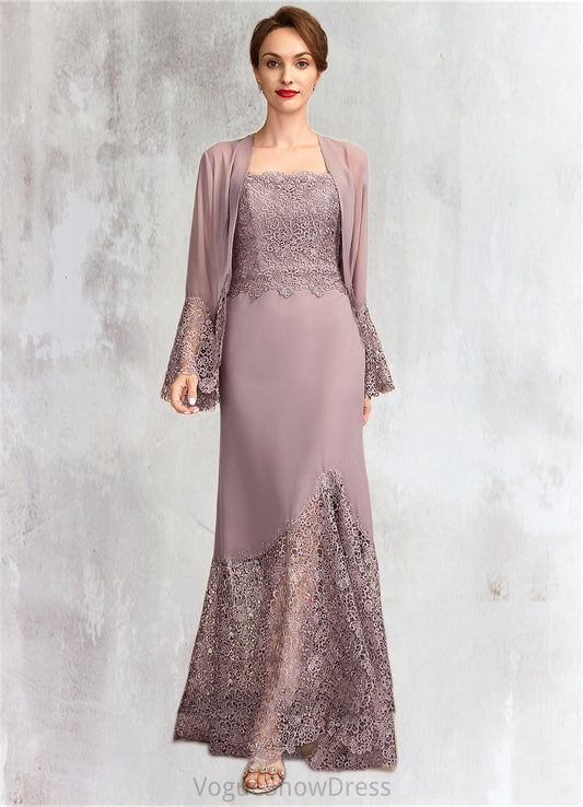 Paisley Trumpet/Mermaid Square Neckline Asymmetrical Chiffon Lace Mother of the Bride Dress DL126P0015001