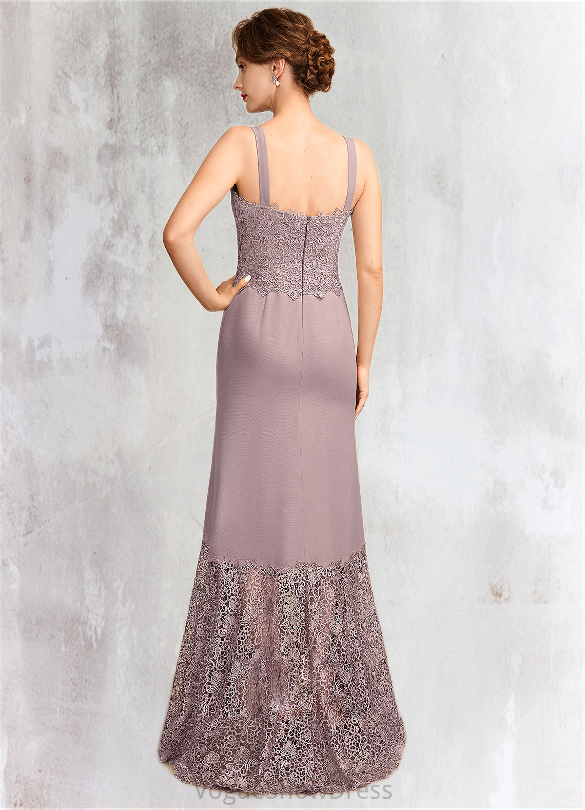 Paisley Trumpet/Mermaid Square Neckline Asymmetrical Chiffon Lace Mother of the Bride Dress DL126P0015001