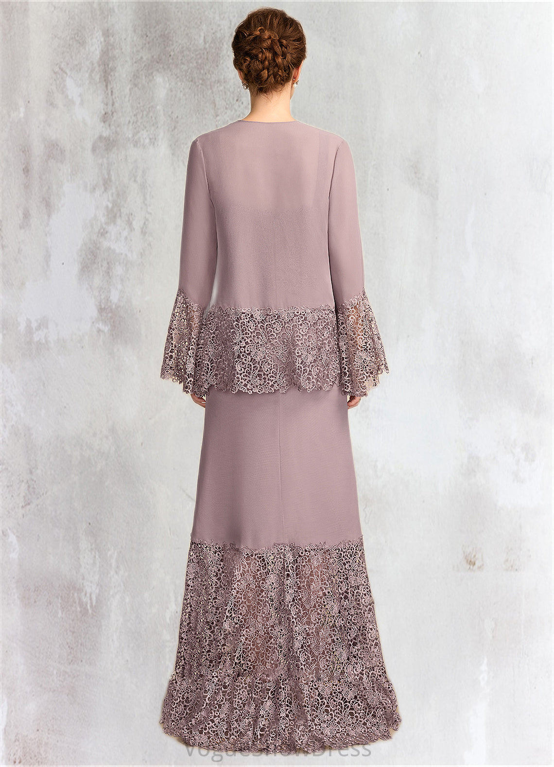 Paisley Trumpet/Mermaid Square Neckline Asymmetrical Chiffon Lace Mother of the Bride Dress DL126P0015001