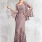 Paisley Trumpet/Mermaid Square Neckline Asymmetrical Chiffon Lace Mother of the Bride Dress DL126P0015001