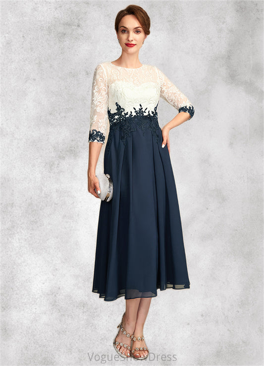 Allison A-Line Scoop Neck Tea-Length Chiffon Lace Mother of the Bride Dress DL126P0015002