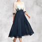 Allison A-Line Scoop Neck Tea-Length Chiffon Lace Mother of the Bride Dress DL126P0015002