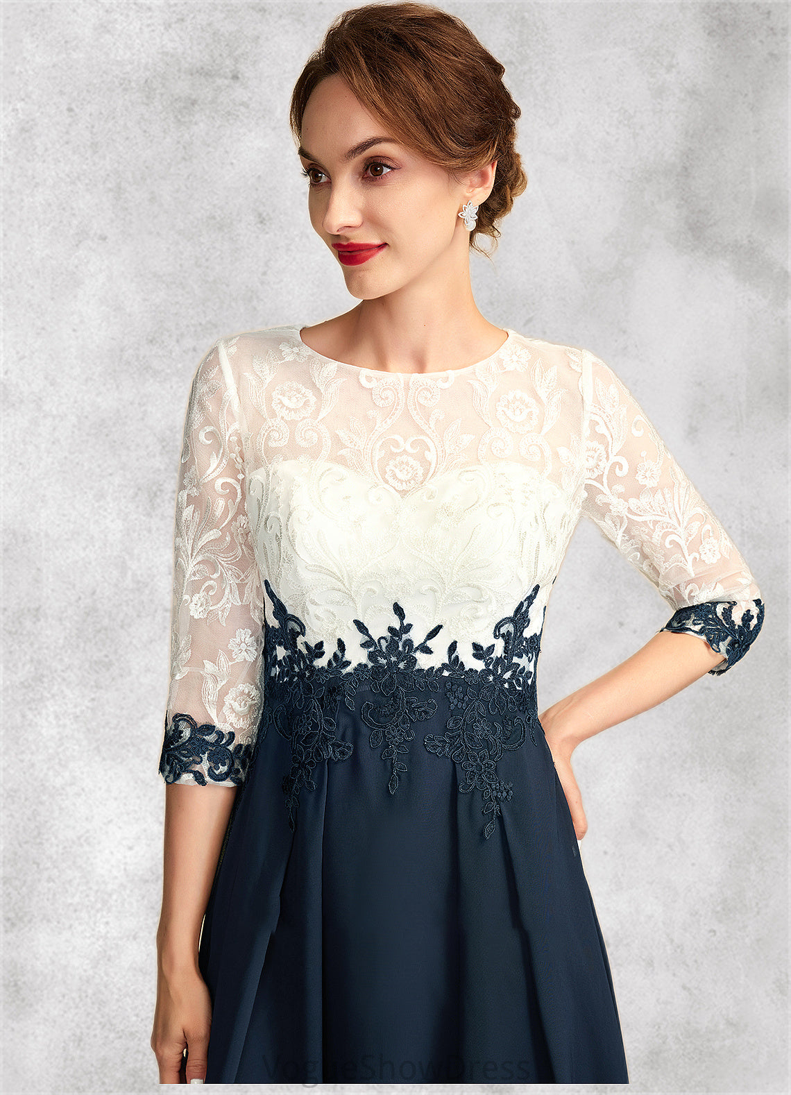 Allison A-Line Scoop Neck Tea-Length Chiffon Lace Mother of the Bride Dress DL126P0015002