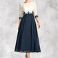 Allison A-Line Scoop Neck Tea-Length Chiffon Lace Mother of the Bride Dress DL126P0015002