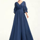 Piper A-Line V-neck Floor-Length Chiffon Mother of the Bride Dress With Cascading Ruffles DL126P0015003