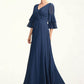 Piper A-Line V-neck Floor-Length Chiffon Mother of the Bride Dress With Cascading Ruffles DL126P0015003