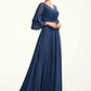 Piper A-Line V-neck Floor-Length Chiffon Mother of the Bride Dress With Cascading Ruffles DL126P0015003