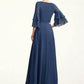 Piper A-Line V-neck Floor-Length Chiffon Mother of the Bride Dress With Cascading Ruffles DL126P0015003