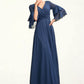 Piper A-Line V-neck Floor-Length Chiffon Mother of the Bride Dress With Cascading Ruffles DL126P0015003