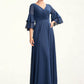 Piper A-Line V-neck Floor-Length Chiffon Mother of the Bride Dress With Cascading Ruffles DL126P0015003