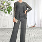 Jaden Jumpsuit/Pantsuit Scoop Neck Floor-Length Chiffon Lace Mother of the Bride Dress DL126P0015006