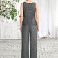 Jaden Jumpsuit/Pantsuit Scoop Neck Floor-Length Chiffon Lace Mother of the Bride Dress DL126P0015006