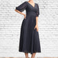 Teagan A-Line V-neck Tea-Length Chiffon Mother of the Bride Dress With Pleated DL126P0015012