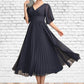 Teagan A-Line V-neck Tea-Length Chiffon Mother of the Bride Dress With Pleated DL126P0015012