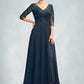 Ainsley A-Line V-neck Floor-Length Chiffon Lace Mother of the Bride Dress With Sequins Split Front DL126P0015014