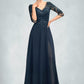 Ainsley A-Line V-neck Floor-Length Chiffon Lace Mother of the Bride Dress With Sequins Split Front DL126P0015014