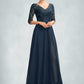 Ainsley A-Line V-neck Floor-Length Chiffon Lace Mother of the Bride Dress With Sequins Split Front DL126P0015014