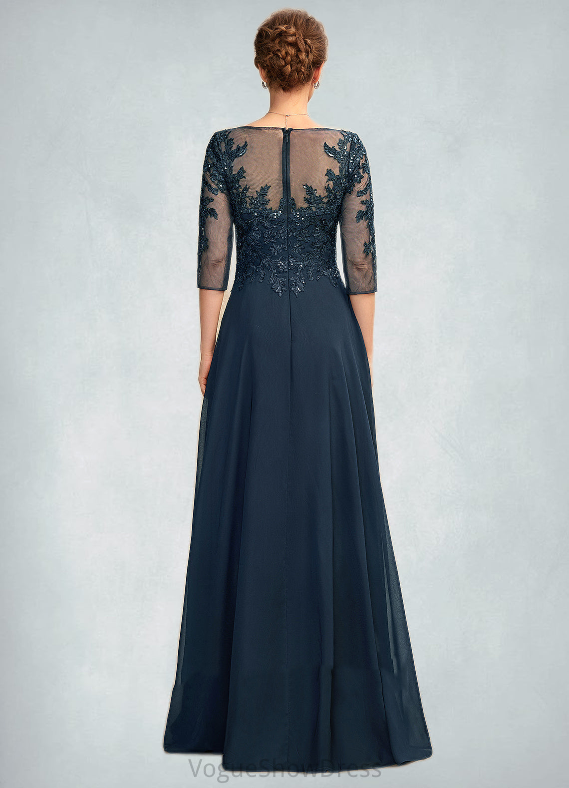 Ainsley A-Line V-neck Floor-Length Chiffon Lace Mother of the Bride Dress With Sequins Split Front DL126P0015014