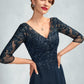 Ainsley A-Line V-neck Floor-Length Chiffon Lace Mother of the Bride Dress With Sequins Split Front DL126P0015014