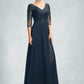 Ainsley A-Line V-neck Floor-Length Chiffon Lace Mother of the Bride Dress With Sequins Split Front DL126P0015014