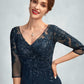 Ainsley A-Line V-neck Floor-Length Chiffon Lace Mother of the Bride Dress With Sequins Split Front DL126P0015014