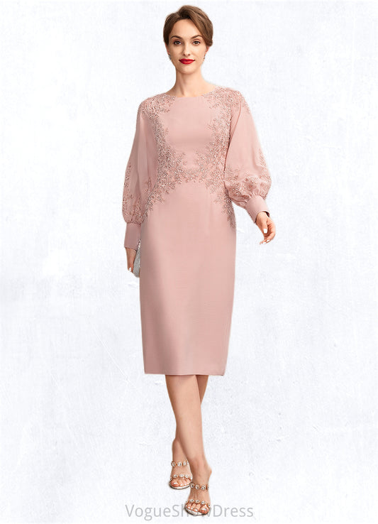 Leah Sheath/Column Scoop Neck Knee-Length Chiffon Lace Mother of the Bride Dress With Beading Sequins DL126P0015020