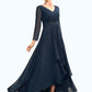 Leah A-Line V-neck Asymmetrical Chiffon Mother of the Bride Dress With Ruffle Beading Bow(s) DL126P0015021