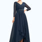 Leah A-Line V-neck Asymmetrical Chiffon Mother of the Bride Dress With Ruffle Beading Bow(s) DL126P0015021